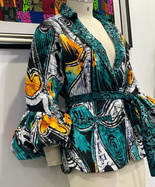 Toke Teal Mixed Design Jacket