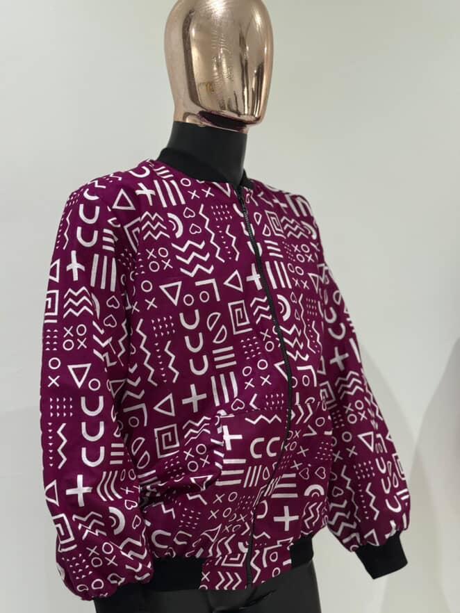 Royalty Unisex Purple and White Tribal Bomber Jacket