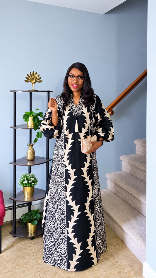 Zeena Luxury Kaftan Gold Black