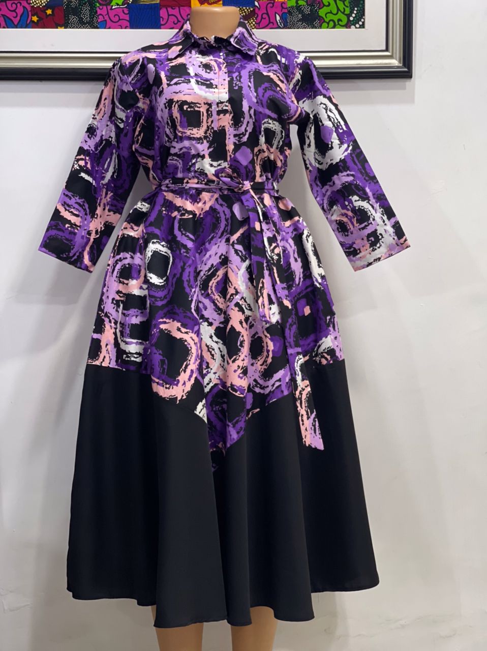 Splendor Purple Mix Elegant Shirt Dress