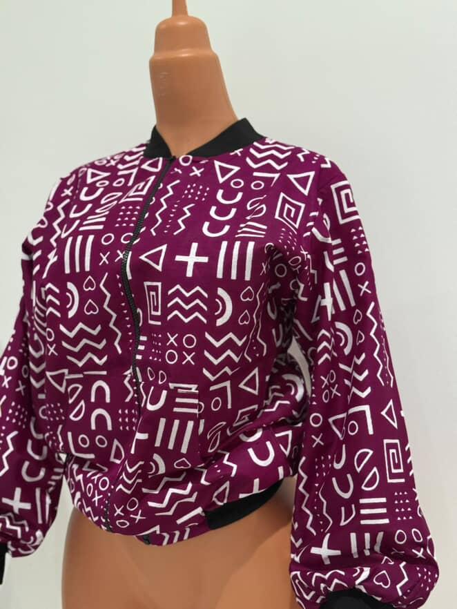 Royalty Unisex Purple and White Tribal Bomber Jacket