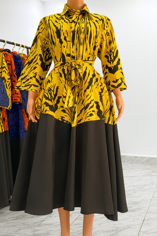 Abby Corporate Flared Dress - Yellow