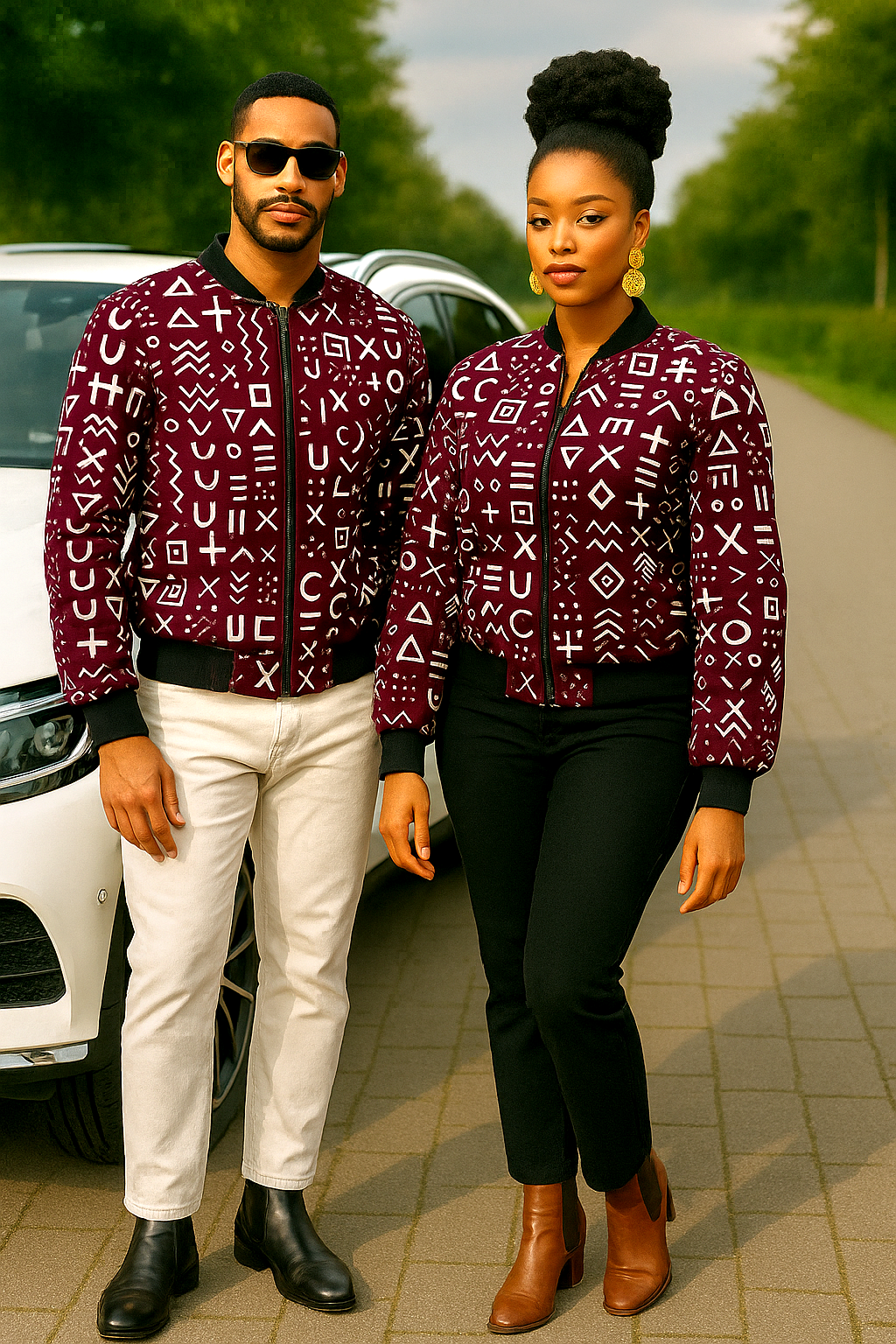 Royalty Unisex Purple and White Tribal Bomber Jacket