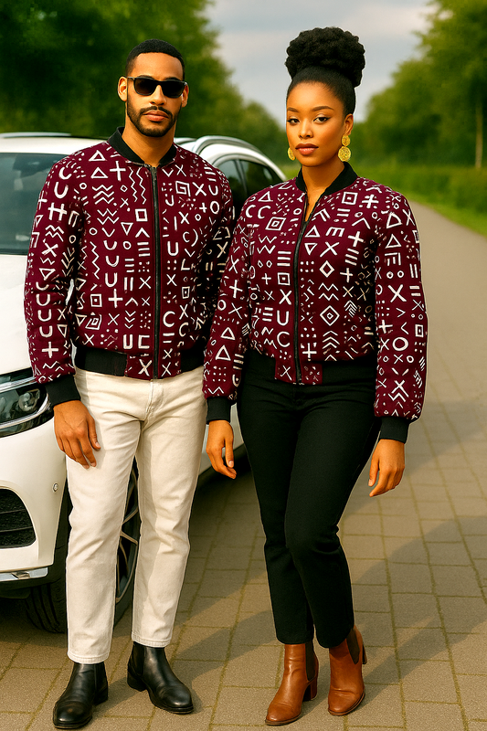 Royalty Unisex Purple and White Tribal Bomber Jacket