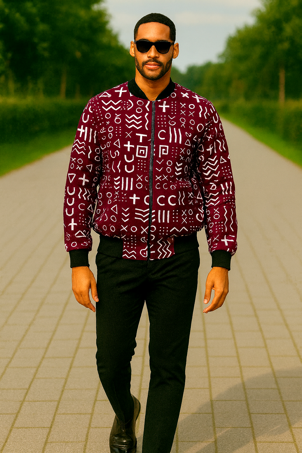 Royalty Unisex Purple and White Tribal Bomber Jacket