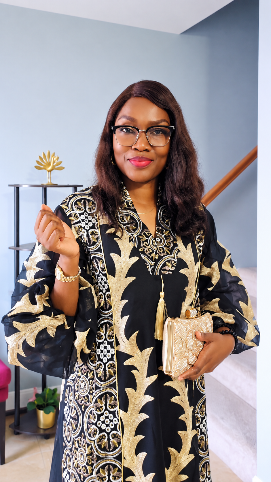 Zeena Luxury Kaftan Gold Black