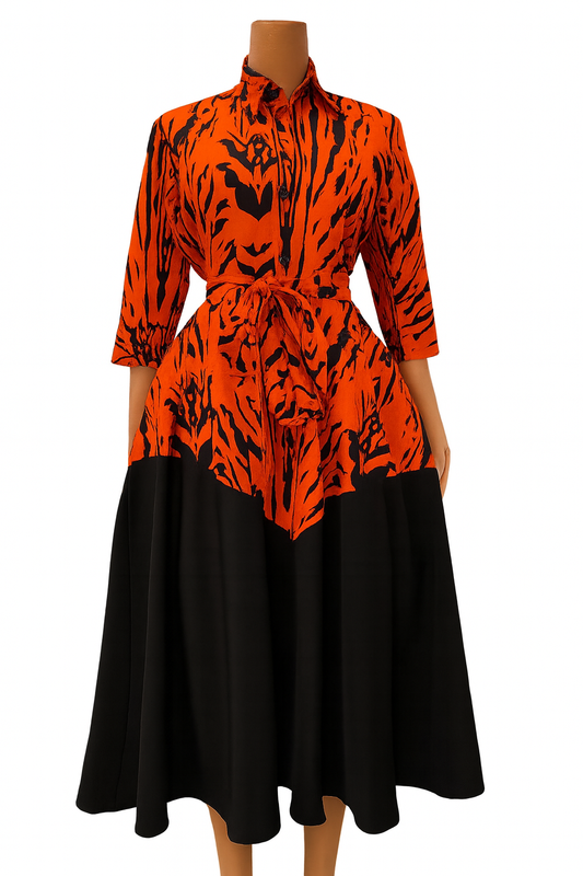 Abby Corporate Flared Dress - Orange