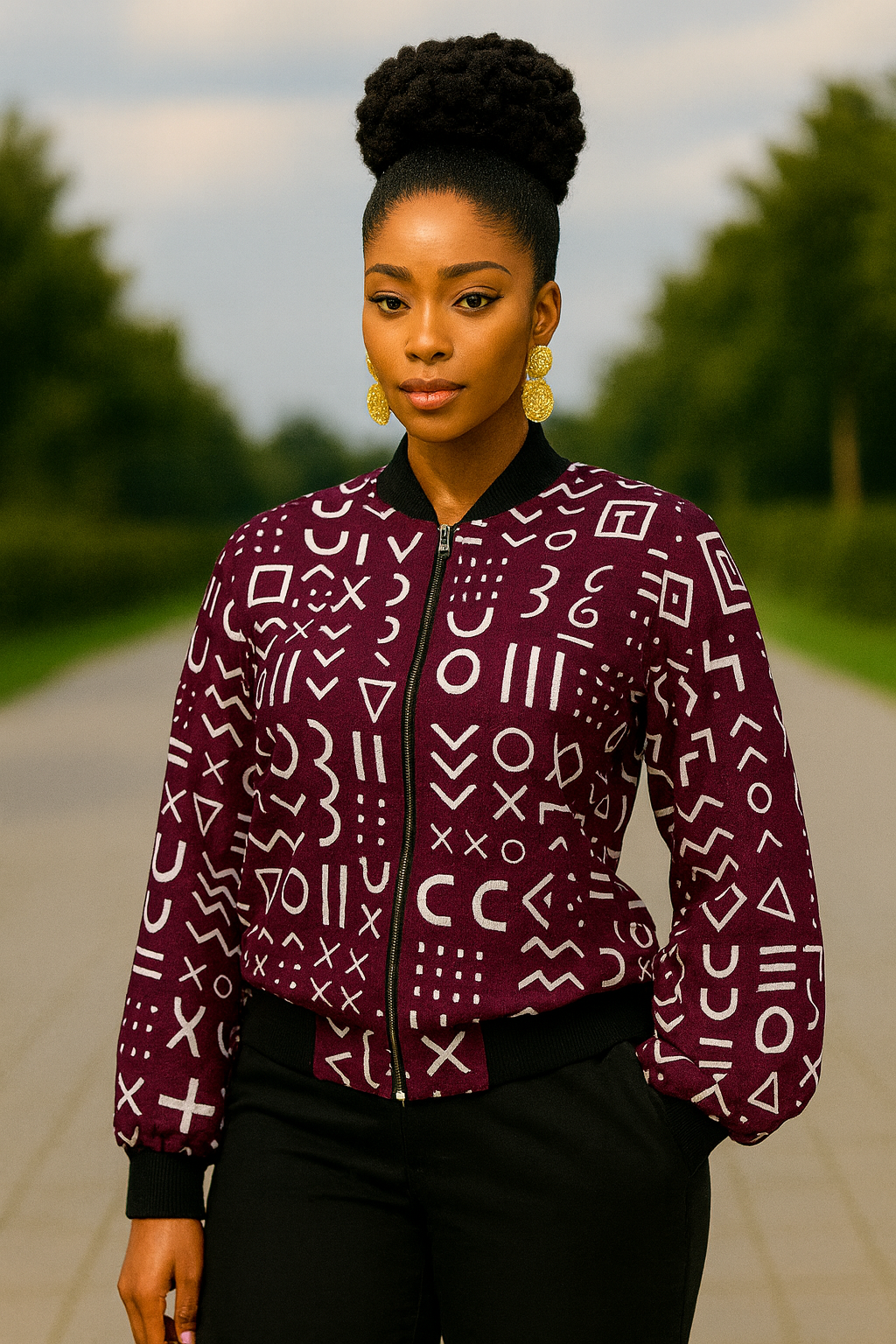 Royalty Unisex Purple and White Tribal Bomber Jacket