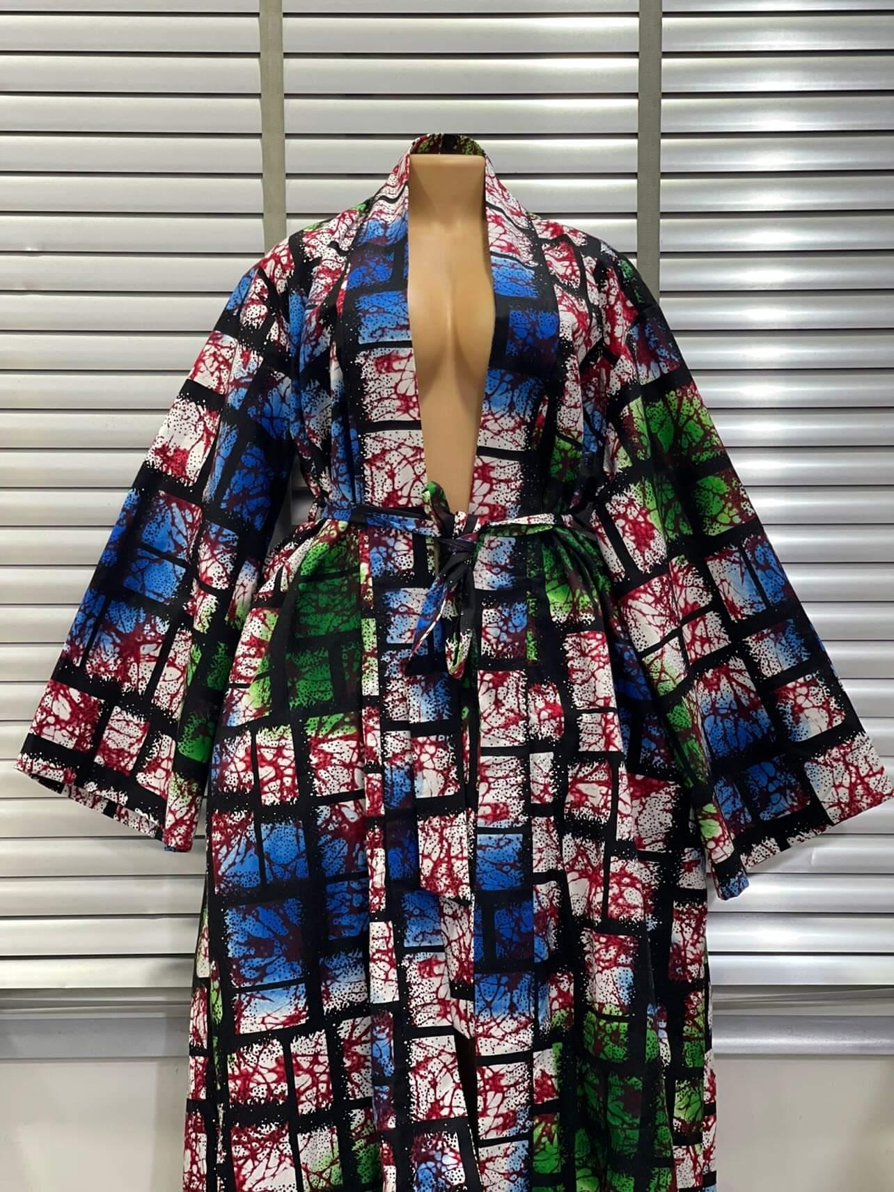 Sally block check kimono dress - blue