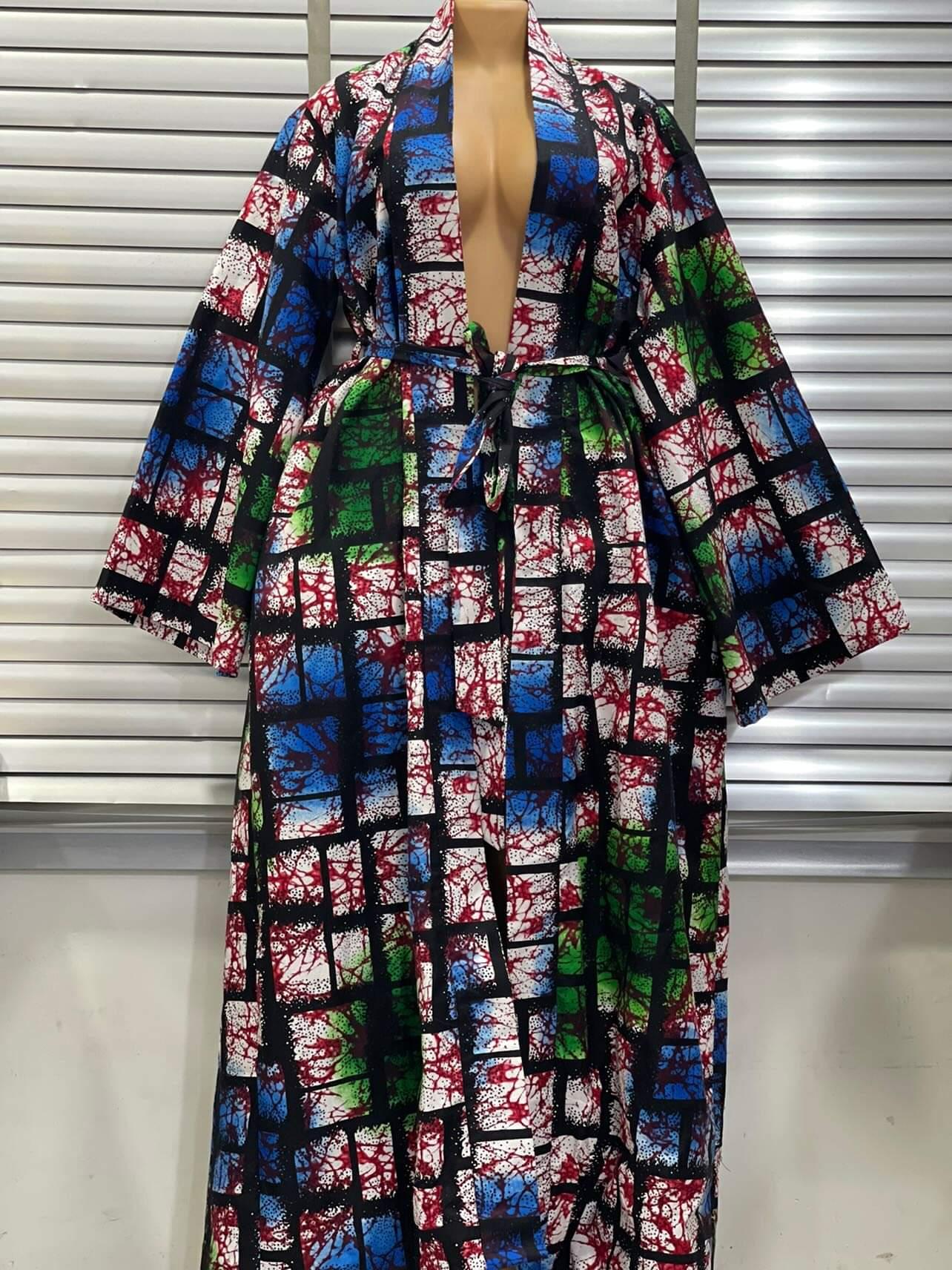 Sally block check kimono dress - blue